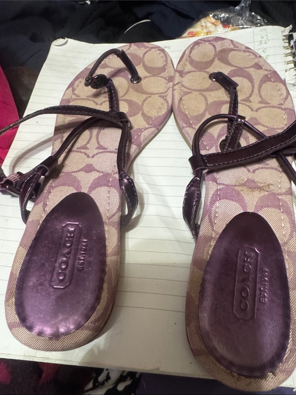 Coach Pink Signature Logo T-Strap Sandals with Metallic Accents